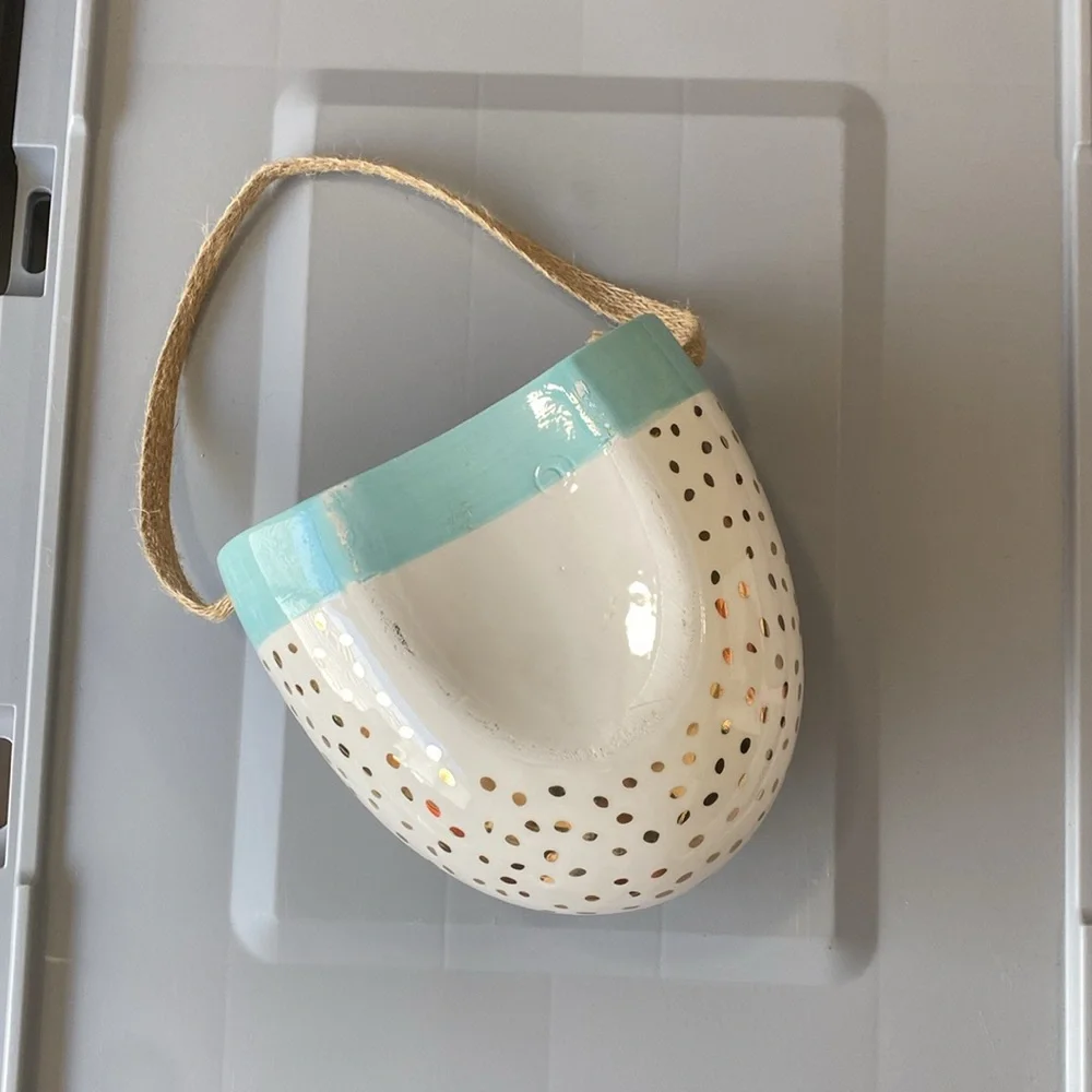 🌼 Ceramic Hanging Planter with gold Accent